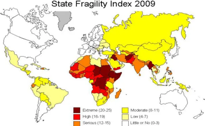 Figure 2: The 2009 State Fragility Index, Mapped Geographically Box 1: Definitions of fragility  