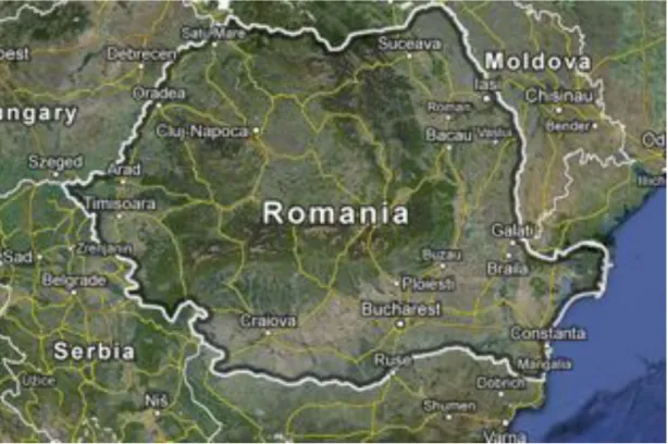 Figure 3.1. Map of Romania. Source: maps.google.com 