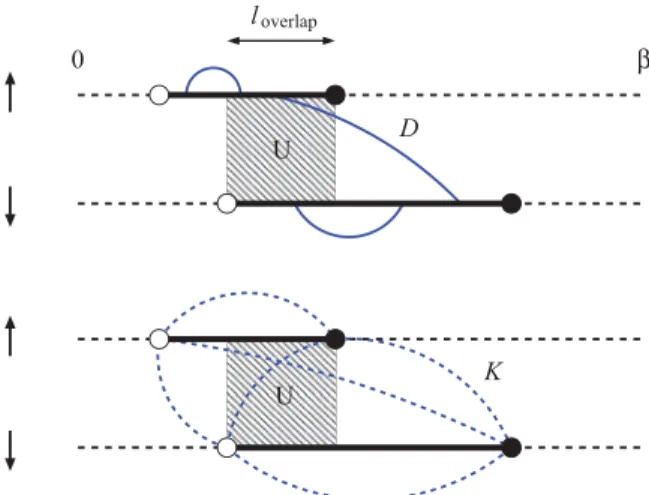 FIG. 3. (Color online) Illustration of a Monte Carlo conﬁguration in the segment representation