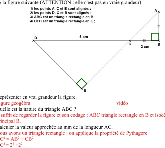 Figure géogébra                                                                  vidéo 2) Quelle est la nature du triangle ABC ?