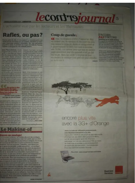 Illustration 2 - La rubrique du Contre Journal dans Libération (mardi 15 octobre 2007) 