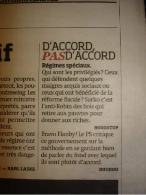 Illustration 4 - L’encadré D’accord pas d’accord dans Libération (mercredi 14 novembre 2007) 