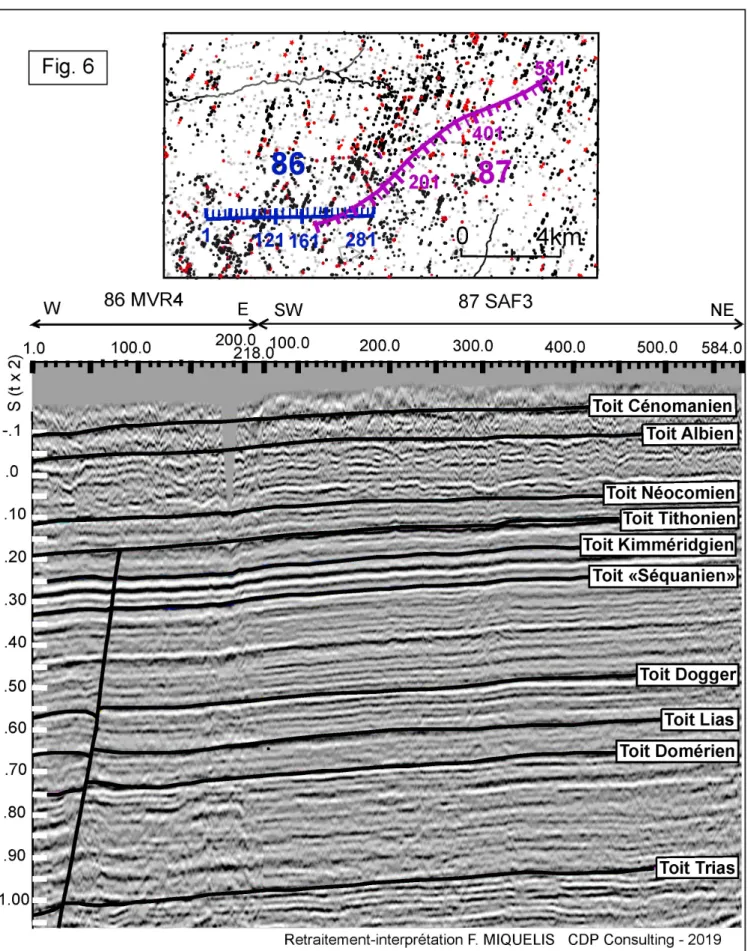 Fig.  6 : Profils sismiques 86 et 87 recoupant les faisceaux du « secteur CFI » Poix - - Marson (SPM)