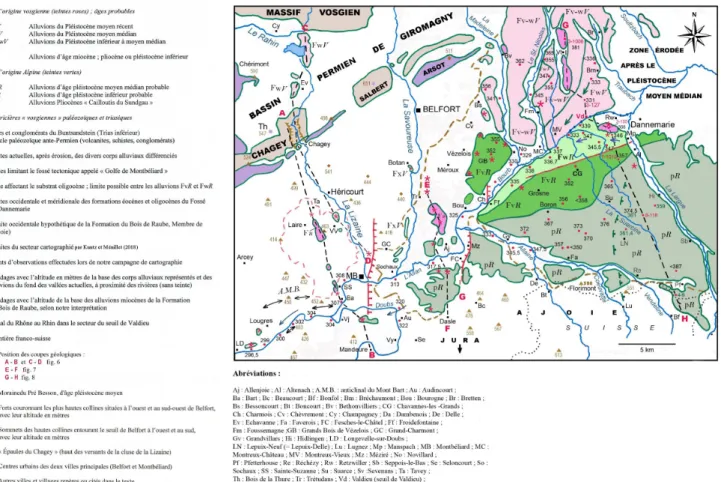 Fig. 2 : Les alluvions du Pliocène et du Pléistocène inférieur à moyen médian sur le seuil de  Belfort.