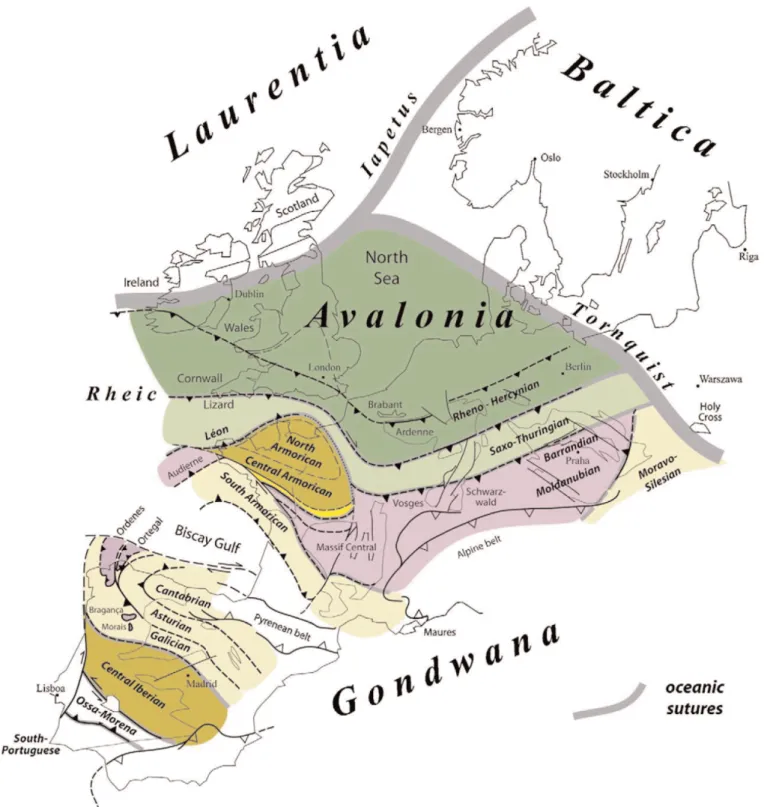 Fig. 1 - The Armorican Massif in the Variscan belt (Ballèvre et al., 2009).