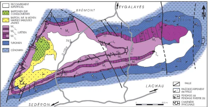 Fig. 3 - Geological map of Eygalayes syncline.