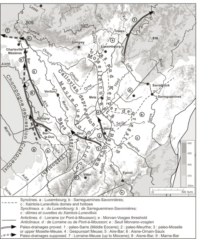 Fig. 1.- Morphostructural and 400 m top surface maps.