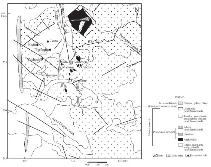 Fig. 11.- Geological sketch map of the Lourenço Gold District (after Nogueira et al., 2000).