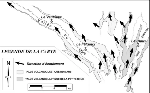 Fig. 8.- The main palaeo-flow directions in the upper conglomeratic complex of the northwestern Cantal.