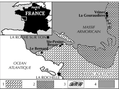 Fig. 1.- Paleogeography of the Early and Middle Toarcian on the southern and southeastern margin of the Armorican Massif