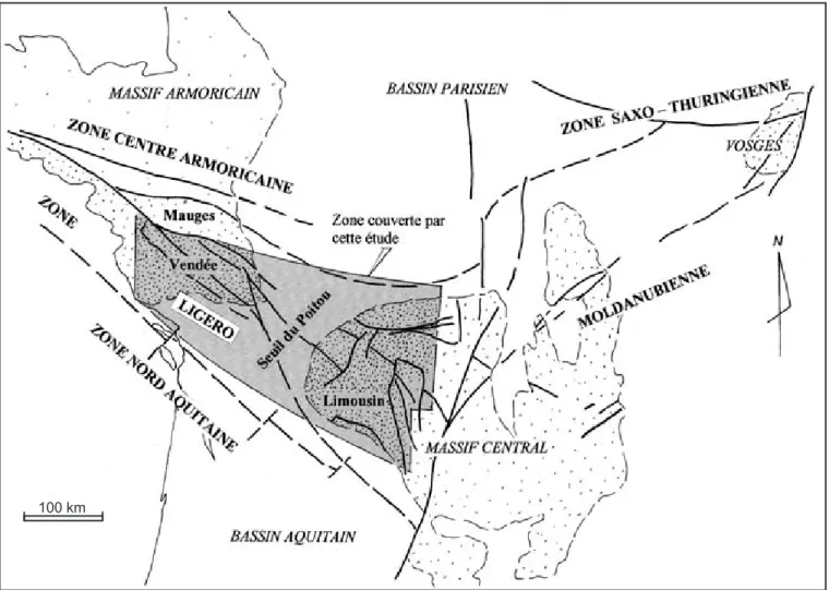 Fig. 1.- Localisation de la zone ligéro - moldanubienne couverte par l’étude.