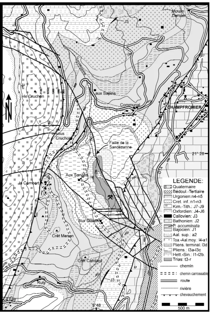 Fig. 2.- Carte détaillée des environs du « diapir » de Champfromier.