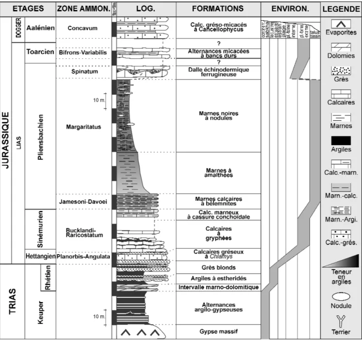 Fig. 3.- Triassic and Liassic stratigraphic succession observed in the Sandézanne valley.