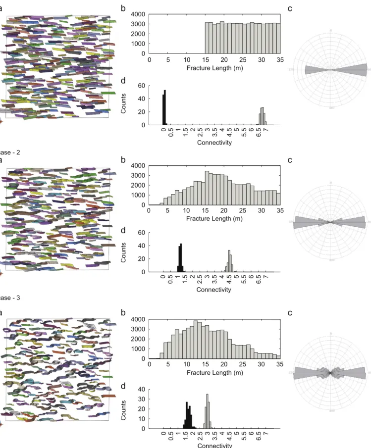 Fig. 9. DFN quantitative study. Three sets of one hundred DFNs have been simulated, from input data given in Table 1