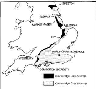 Fig . 1. Map showing the Kimmeridge Clay outcrop and subcrop and the position of localities ment ioned in the text.