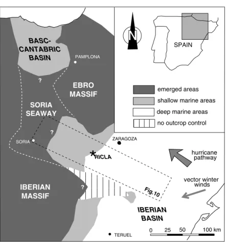 Fig. 1. Palaeogeography and main facies distribution in the northeastern Iberian Plate during middle-late Kimmeridgian