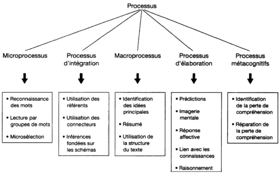 Figure 2 : Processus de lecture et leurs composantes selon Giasson (Giasson, 1990). 