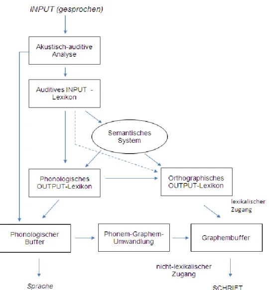 Abbildung 1: Zwei-Wege-Modell des Rechtschreibens (Barry 1994)  (Quelle: Klicpera, Schabmann &amp; Gasteiger-Klicpera, 2010, S