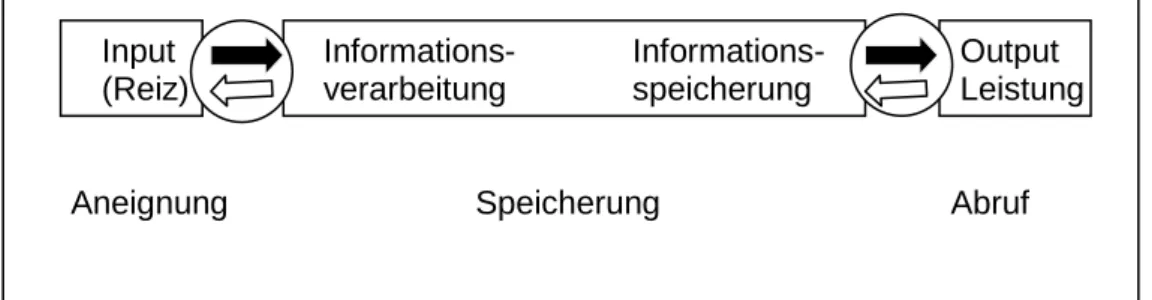 Abbildung 5: Modell „information processing“ (basierend auf Paradies &amp; Linser, 2003)  Dieses  Modell  wurde  in  Anlehnung  an  die  Arbeitsweise  eines  Computers  entwickelt