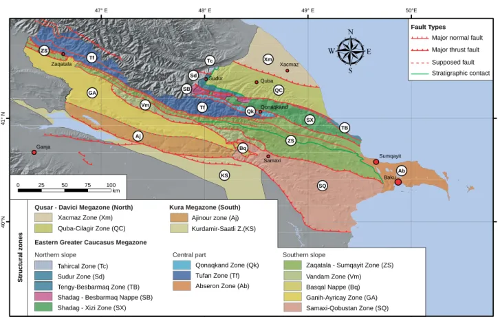 Figure 14: Structural zones of the Eastern Greater Caucasus of Azerbaijan (Modi ﬁ  ed from T
