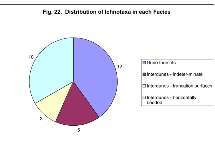 Fig. 22.  Distribution of Ichnotaxa in each Facies 12 5310 Dune foresets Interdunes - indeter-minate Interdunes - truncation surfacesInterdunes - horizontally