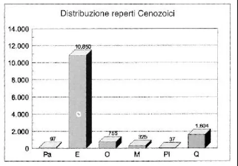 Fig. 7  -  Distribuzione dei reperti secondo alcuni principali gruppi tassonomici superiori