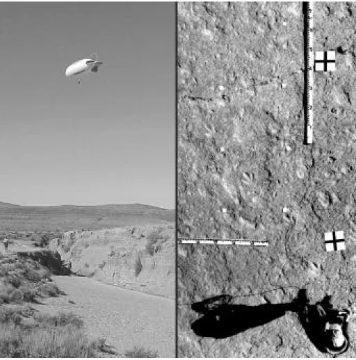 Figure 12.3. Tethered blimp with mounted camera over the Ballroom (left).