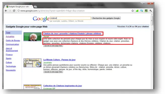 Figure 20. Recherche sur Google Gadgets 