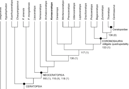 Fig. 5 Strict consensus of four most parsimonious trees resulting from analysis of the 136 characters, 21 taxa matrix (TL=241, CI=0.672, RC=0.527, RC = 0.785).