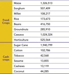 Table 2 8  shows the distribution (by yield in tons) of   these eight food crops and six cash crops from the  2002 inventory, which will be modeled by CliCrop
