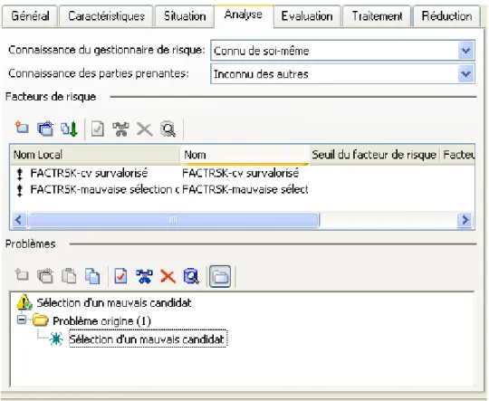 Figure  11  montre  un  aperçu  de  l'onglet  « Analyse »  de  la  fenêtre  de  propriétés  du  risque