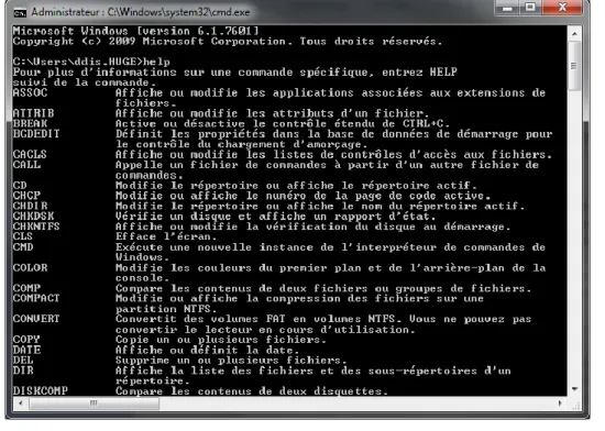 Figure 12 : Exemples d’interface en ligne de commandes (Windows 7) 