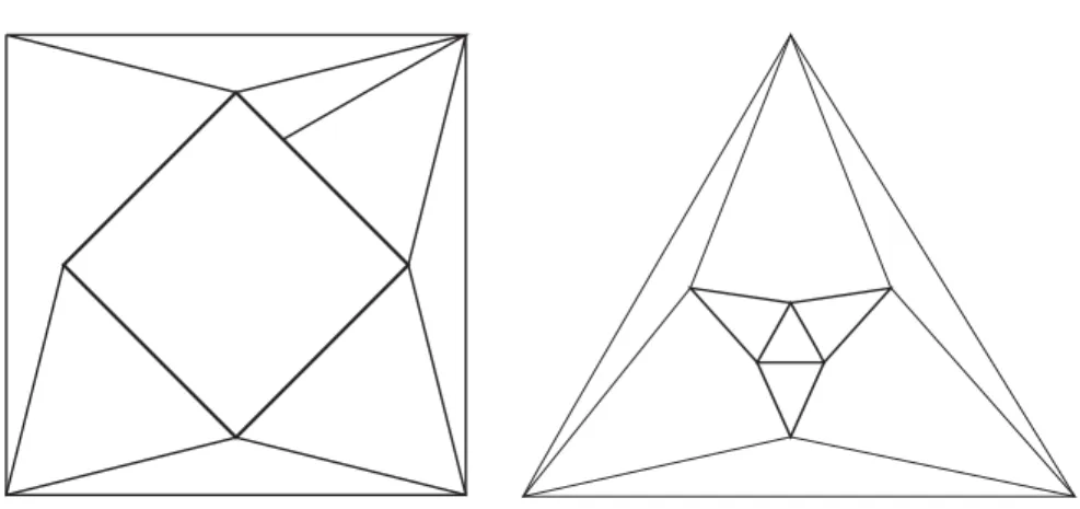Figure 6: Hyperbolic octahedrites with 8 (left) and 9 (right) vertices