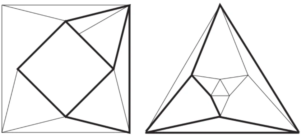 Figure 14: Embeddings of the graph ν into octahedrite facets with 8 (left) and 9 (right) vertices