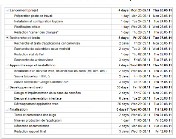 Illustration 10 : Planification Microsoft Project 