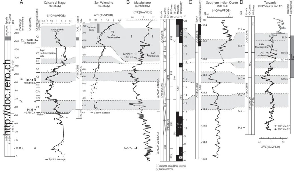 Fig. 6. Tentative chemostratigraphic correlation between the studied shallow-water successions and three deep-water sections in the Tethys realm, the southern Indian Ocean, and Tanzania