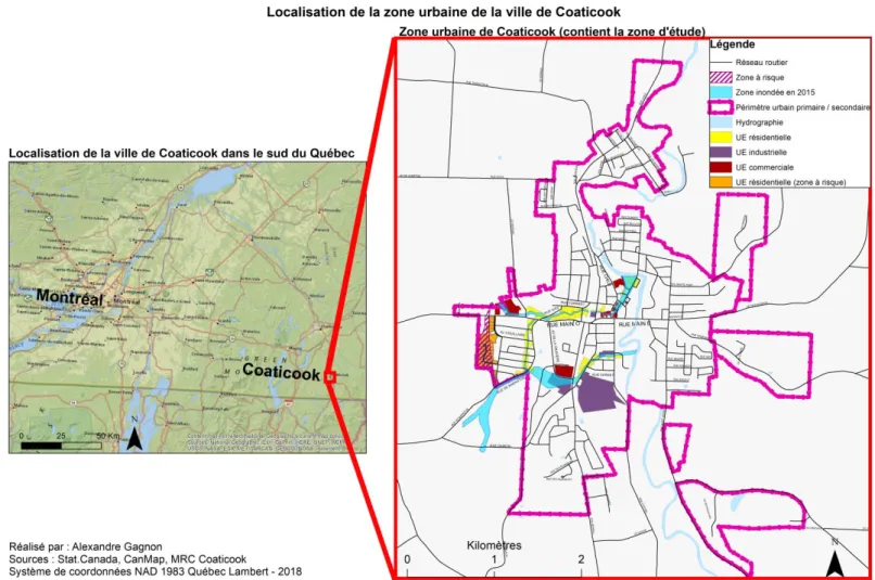 Figure 1. Localisation de la zone urbaine de la ville de Coaticook. Auteur : A. Gagnon, 2018 
