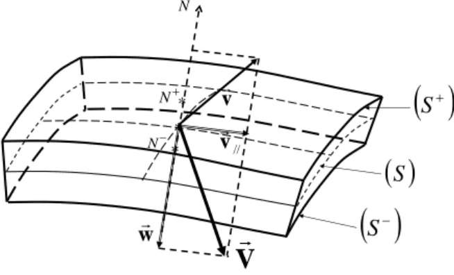 Figure 2. Représentation d'une zone interfaciale à petite échelle au voisinage d'un point courant (*) de la  surface moyenne (S), de normale  N