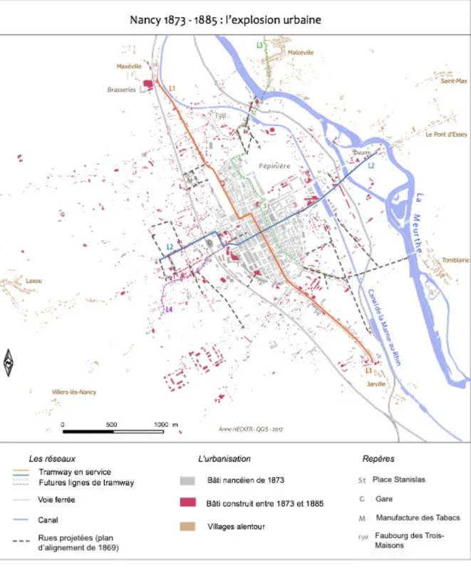 Fig. 2 – Nancy 1873-1885 : l’explosion urbaine 