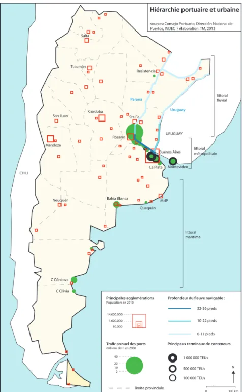 Fig. 1 - Hiérarchie portuaire et urbaine en Argentine 