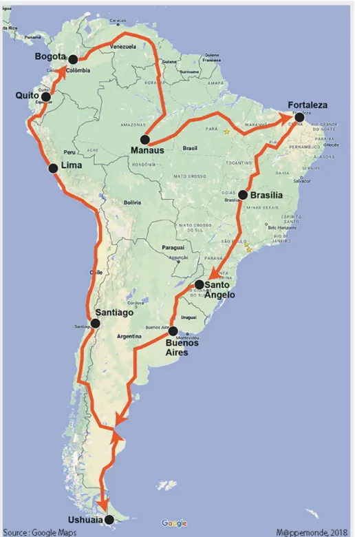 Figure 13. Le tour de l’Amérique du Sud en 25 000 km.