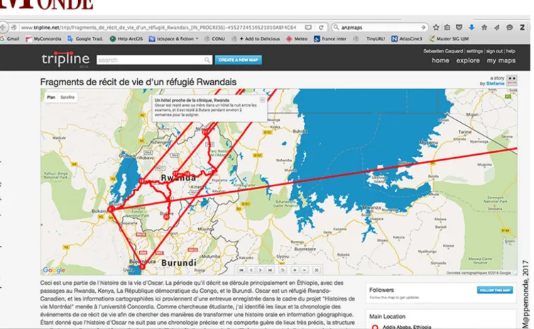 Figure 1. Screenshot of OG’s story map with Tripline (map accessible online: bit.ly/1QyY0GT).