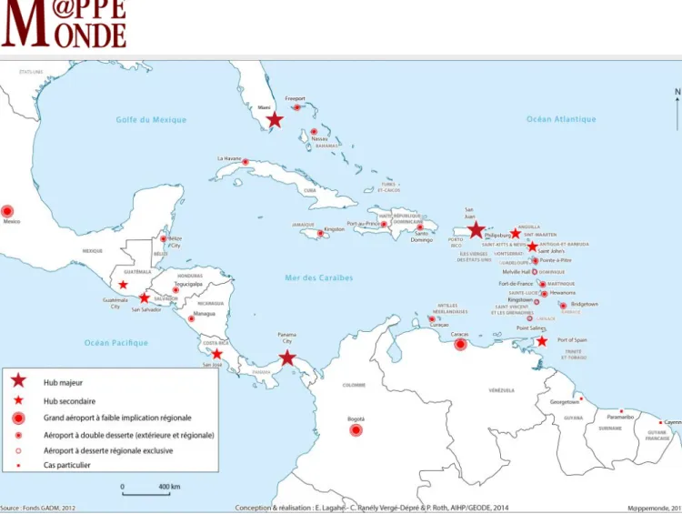 Figure 2. Hiérarchie fonctionnelle des principaux aéroports du Bassin caraïbe.
