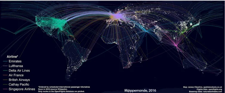 Figure 5. Les réseaux des principales compagnies mondiales. http://spatial.ly/2012/06/mapping-worlds-biggest-airlines/