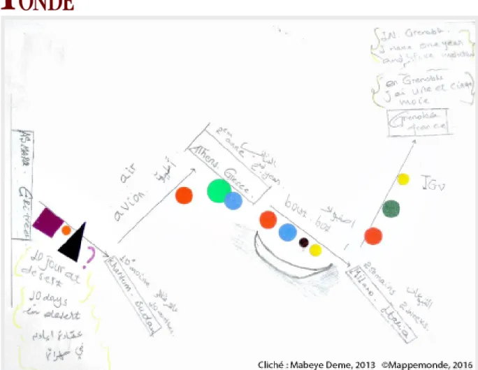 Figure 1b. D’Asmara, Érythrée, à Grenoble, France, carte réalisée par Alishum Ahmedin