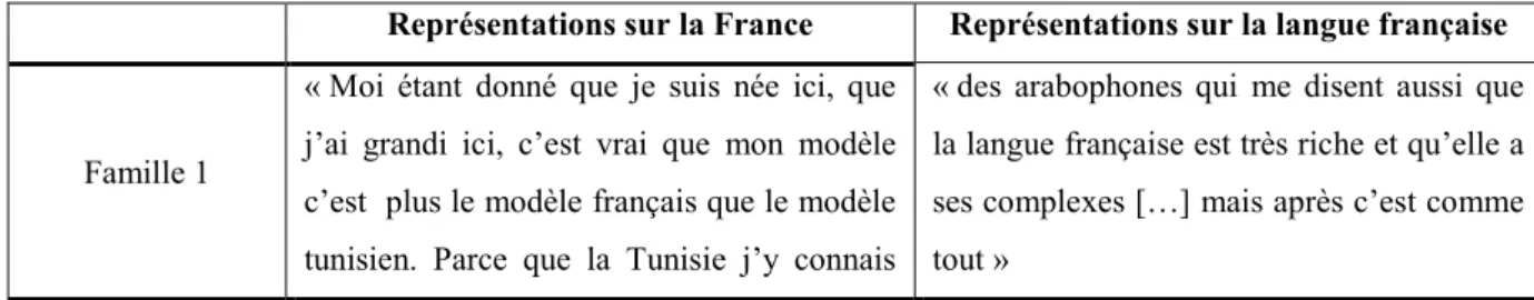Tableau 2 : représentations sur la France et la langue française 