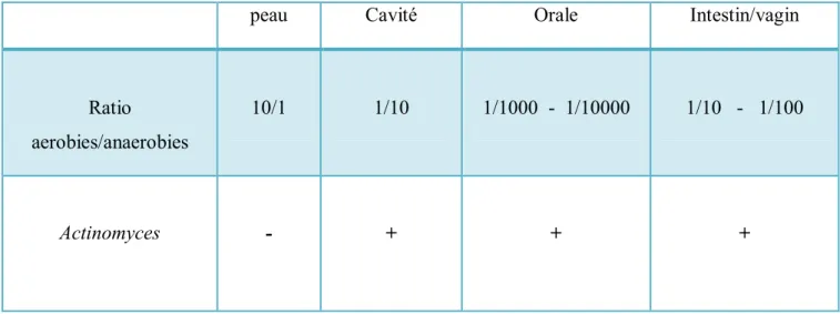 Tableau I : Fréquence d’isolement d’Actinomyces au niveau de quatre sites anatomiques  [13]