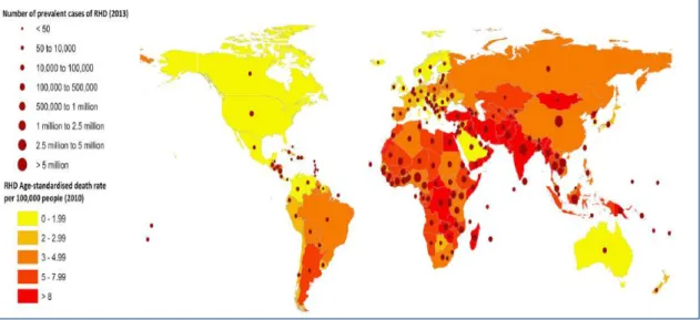 Figure 16: Taux de prévalence et de mortalité due à la CRC au niveau mondial [40]. 