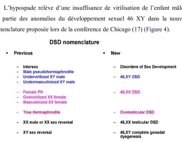 Fig. 4 : Nouvelle et ancienne nomenclature des anomalies du développement sexuel 