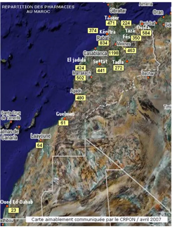 Figure 4 : Répartition des officines dans les principales villes du  Maroc[51] 